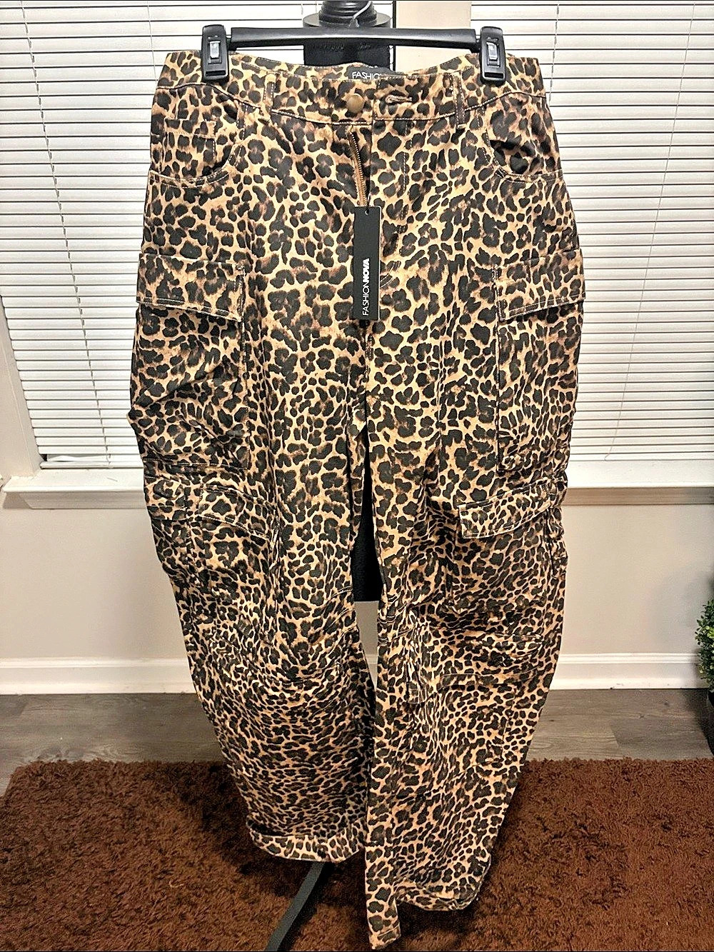 Fashion Nova Reservoir Leopard Utility Pant Brown & Black Large